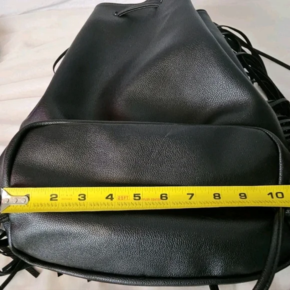 Victoria's Secret Fashion Backstage Black Faux Fur Fringe Backpack Bucket Bag - Picture 8 of 9